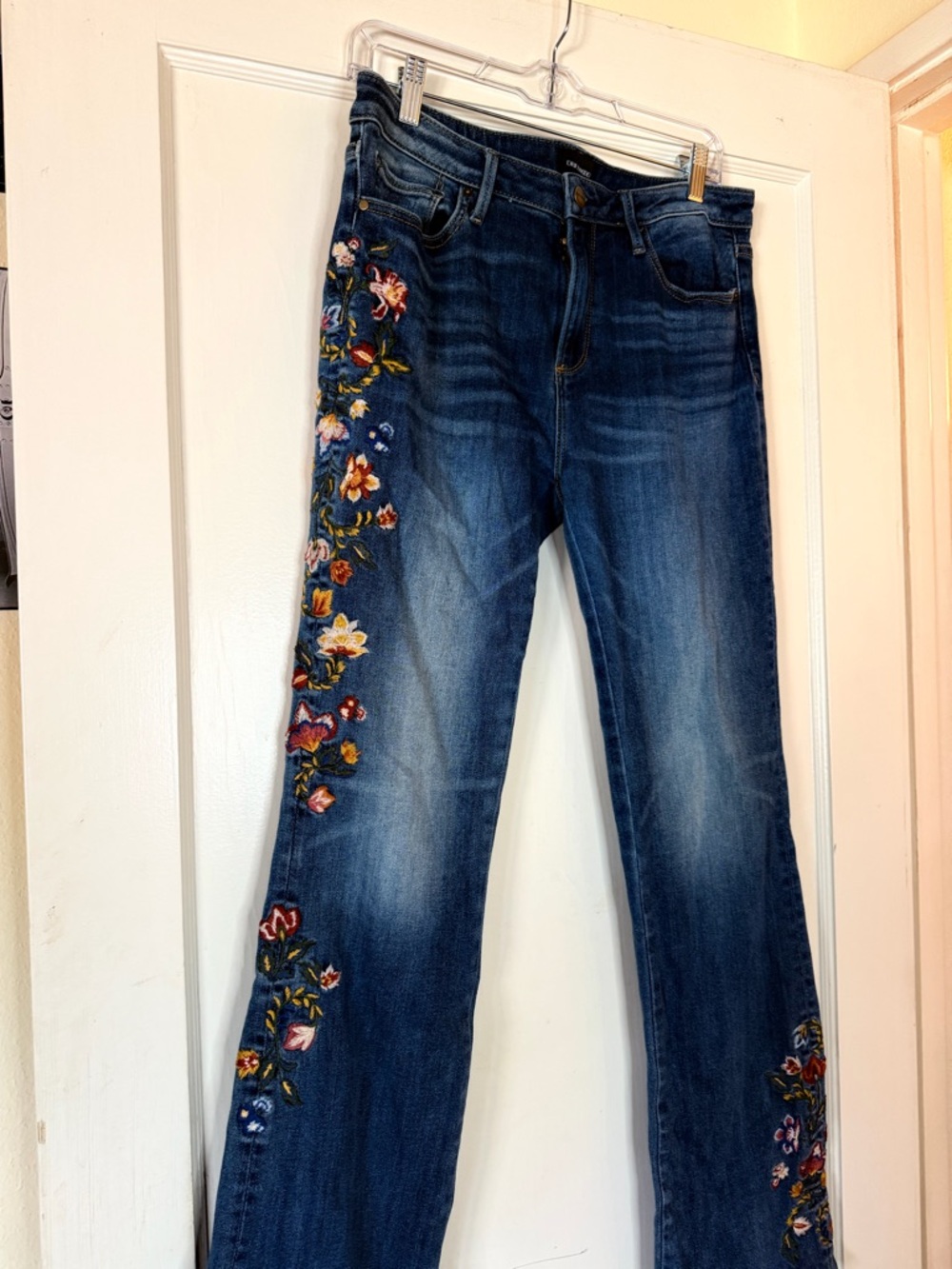 Driftwood Dark Blue Embroidered Floral Appliqué Jeans Denim Bootcut Flare - Picture 7 of 14